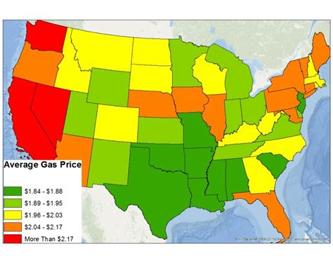 Map showing gas prices
